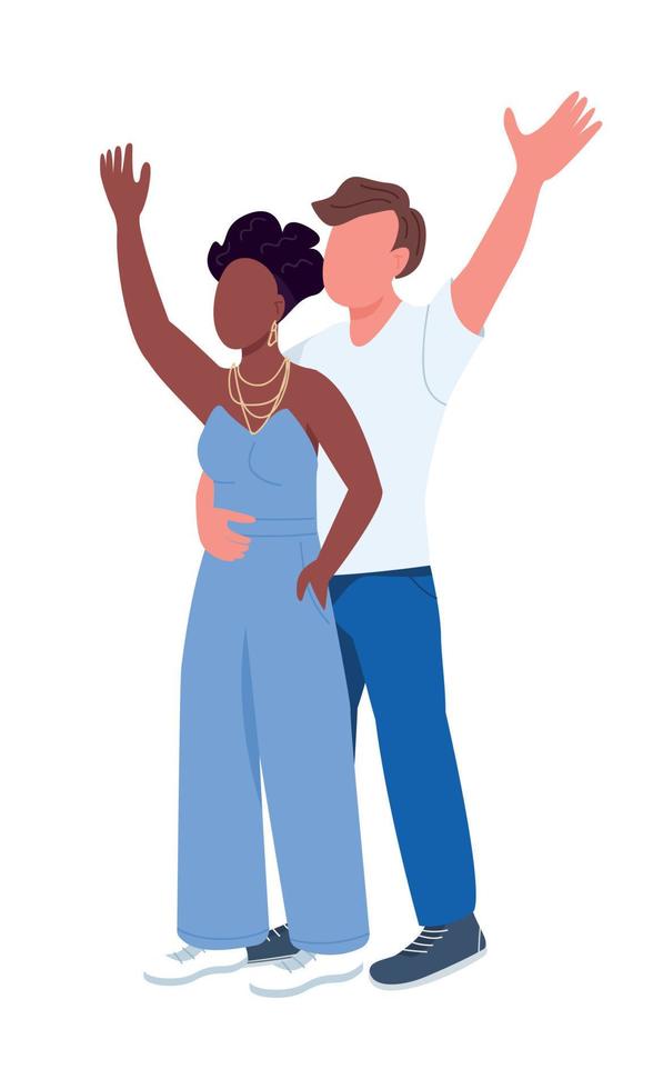 Man embracing woman semi flat color vector characters