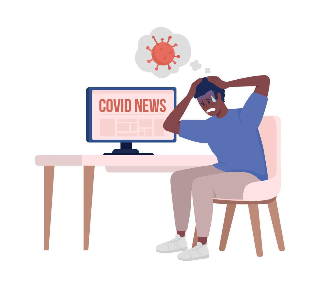 Man scared of covid news semi flat color vector character