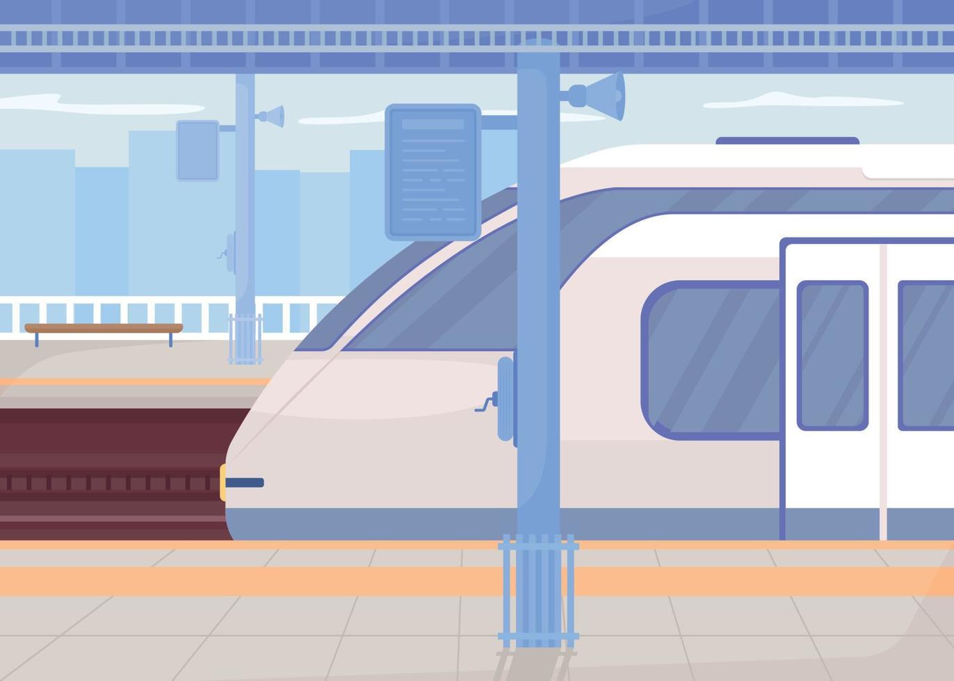 Train station platform flat color vector illustration