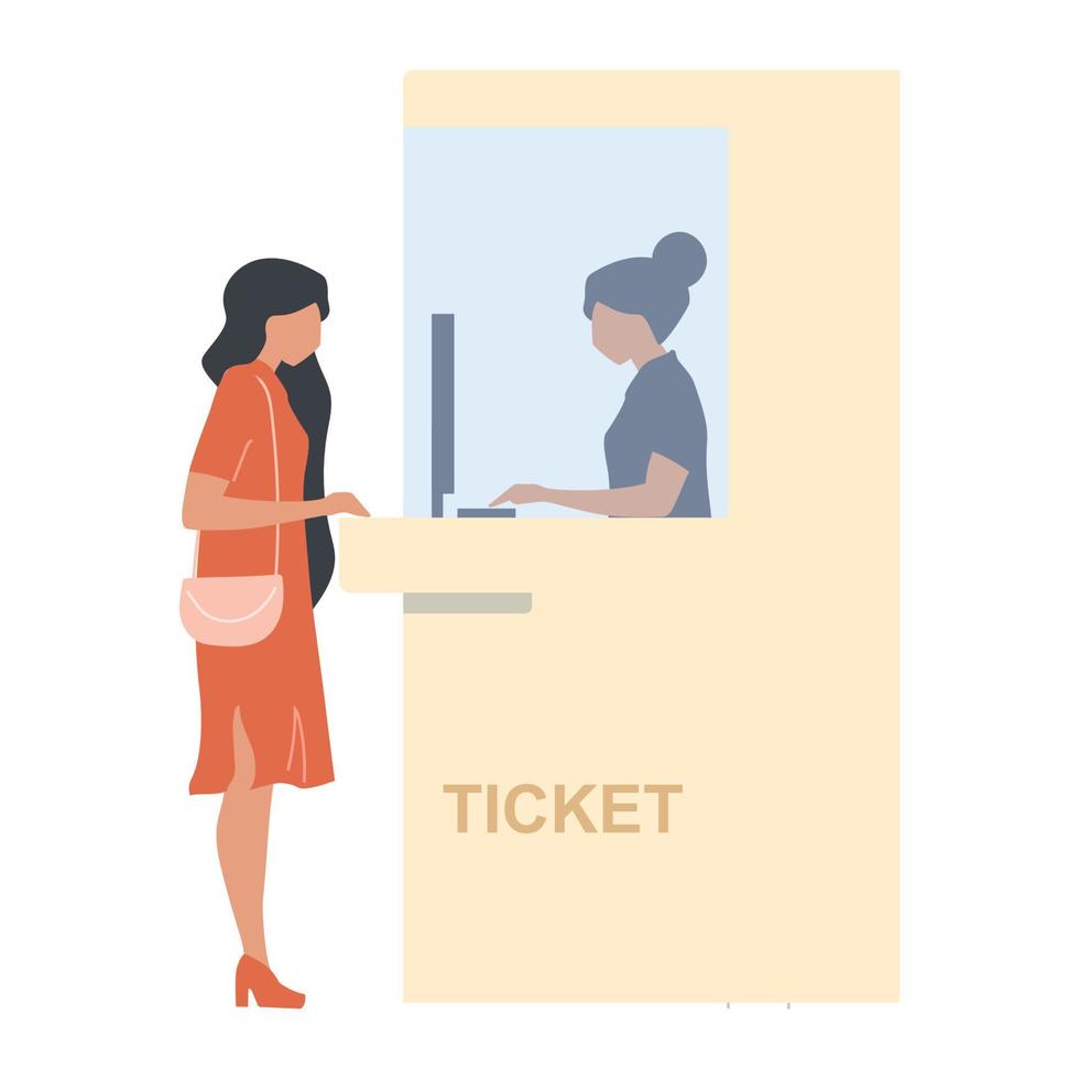 Woman purchasing ticket at box office semi flat color vector characters