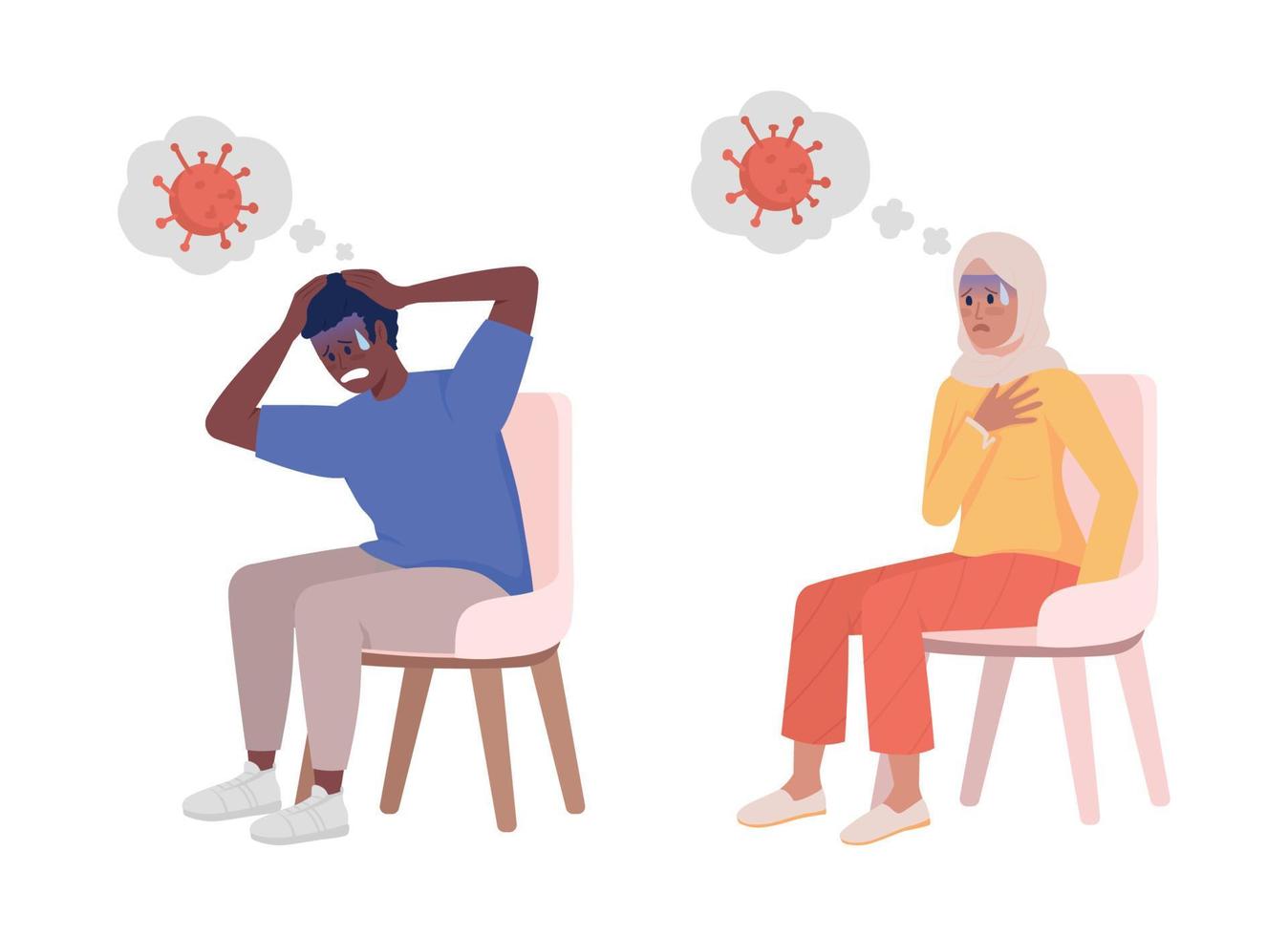 Coronavirus panic attack semi flat color vector characters set