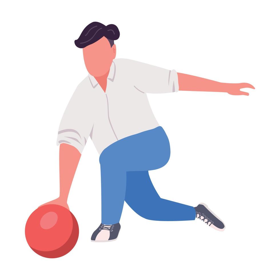 hombre lanzando bola de bolos semi plano color vector carácter