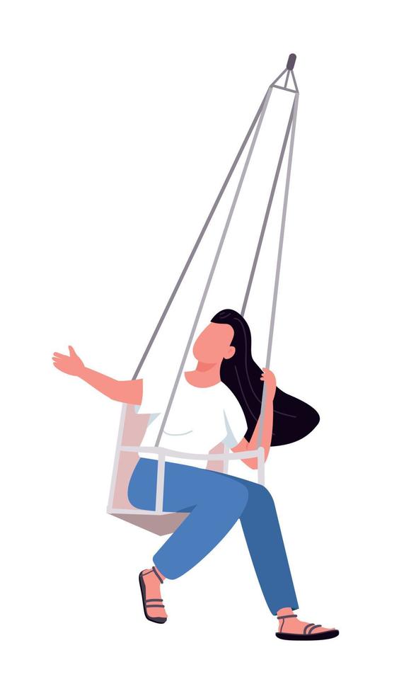 Pretty girl on swing semi flat color vector character