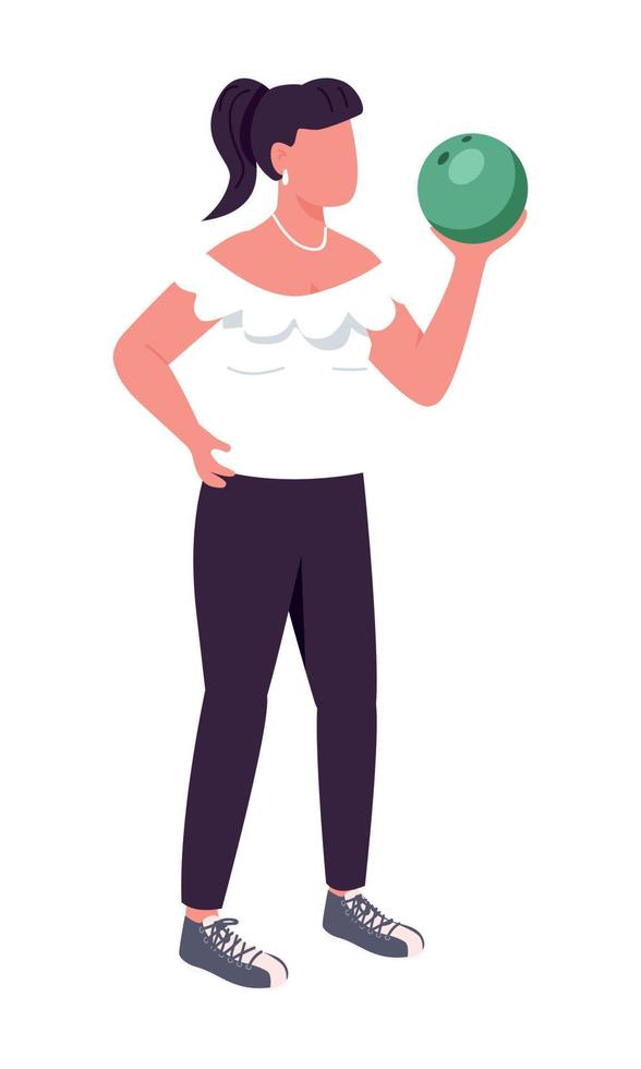 chica segura de sí misma con bola de boliche de carácter vectorial de color semiplano vector