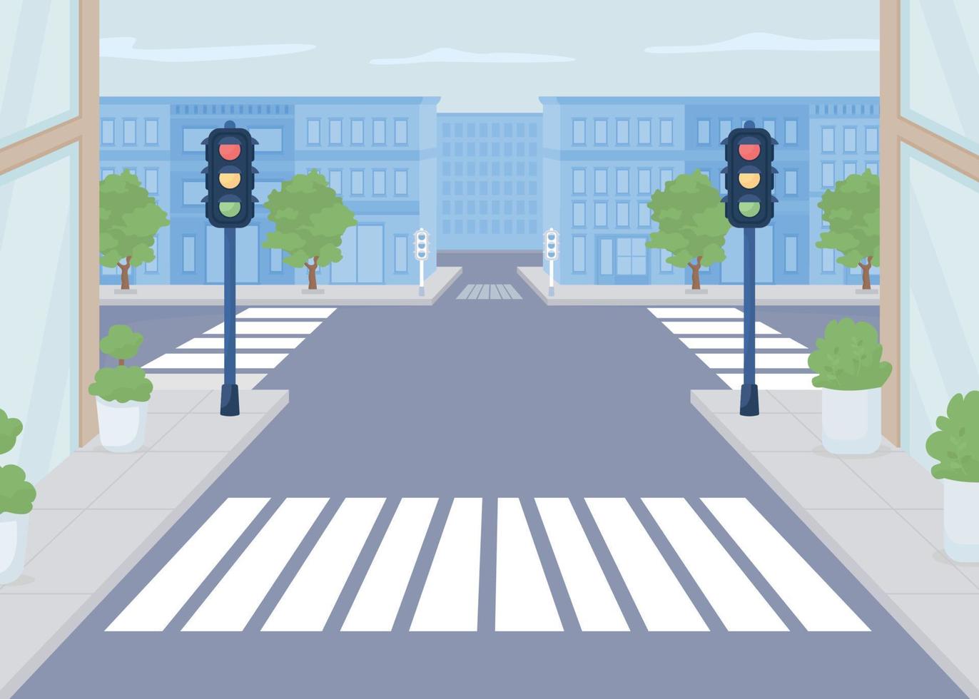 Pedestrian crossing flat color vector illustration