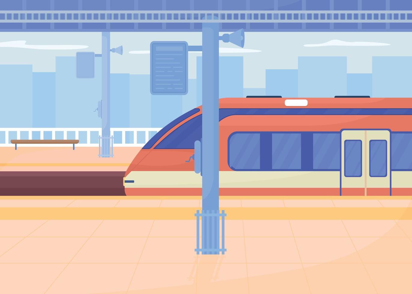 Railroad station platform flat color vector illustration