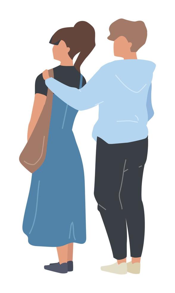 Young couple looking ahead semi flat color vector characters