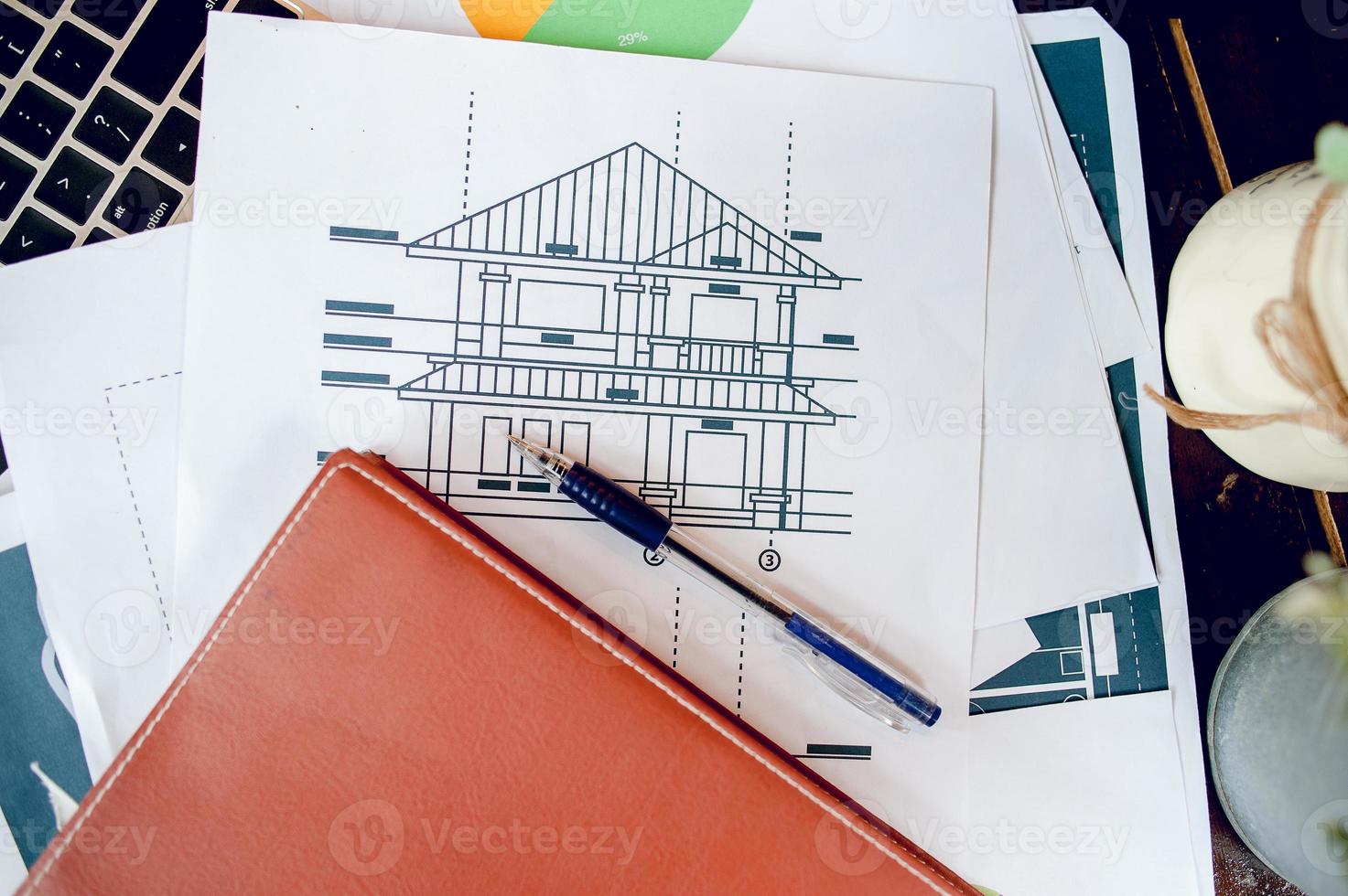 The desk and graph are placed on the business desk. Business concept With copy space photo