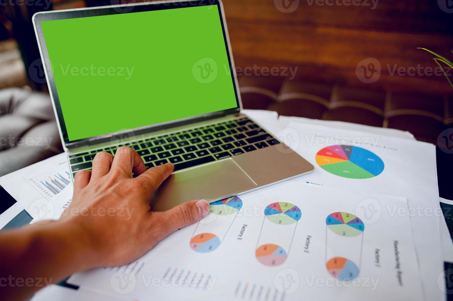 The desk and graph are placed on the business desk. Business concept With copy space photo