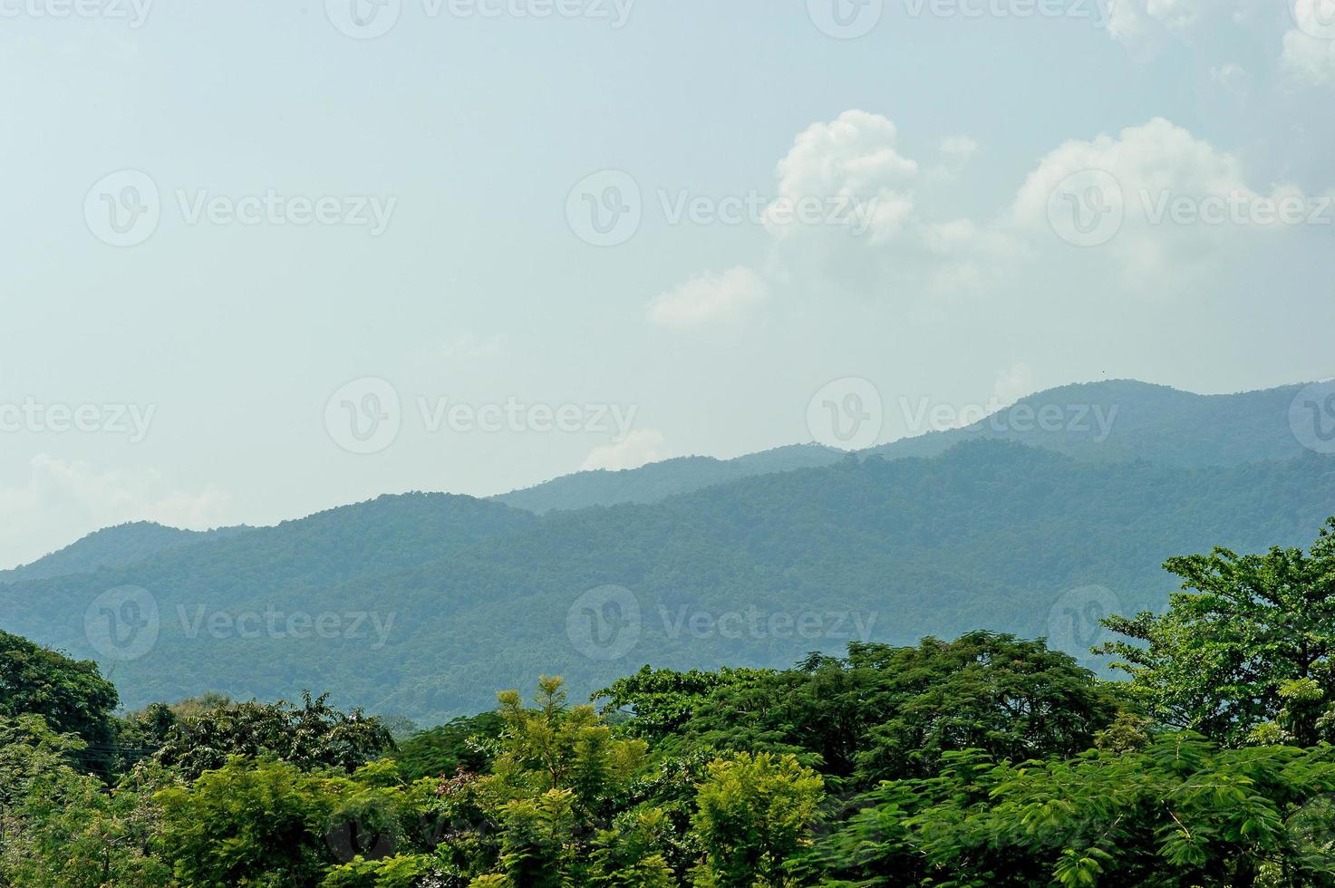 Lush green mountains On the winter plains, mountain tourism concept with copy space. photo