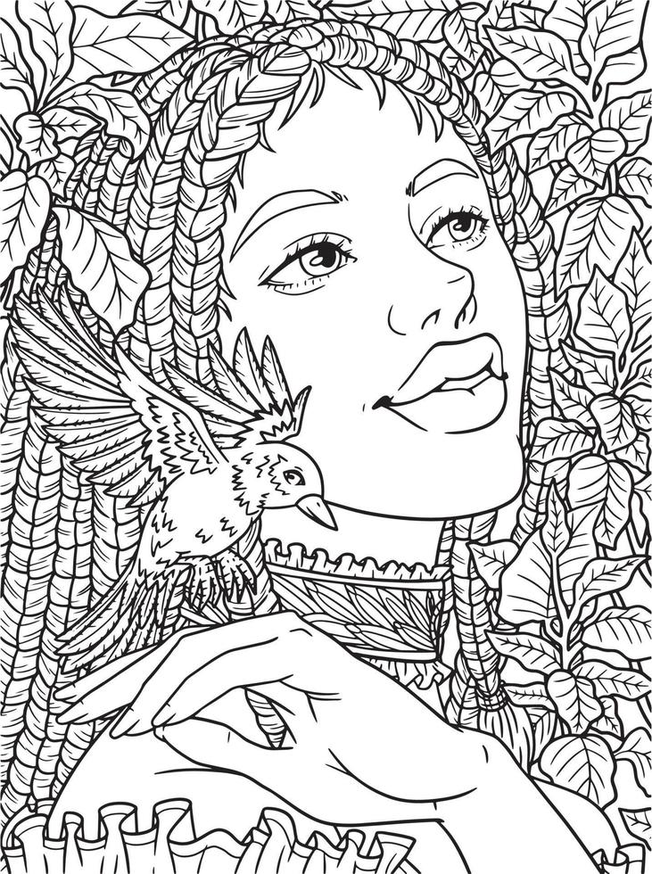 African American Flower Girl Adult Coloring Page 6296300 Vector Art at  Vecteezy