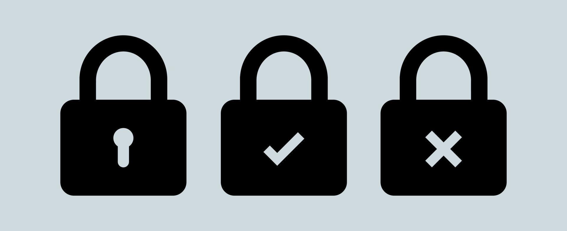 Padlock icon collection with black colours. Security lock sign. Secure protection symbol. vector