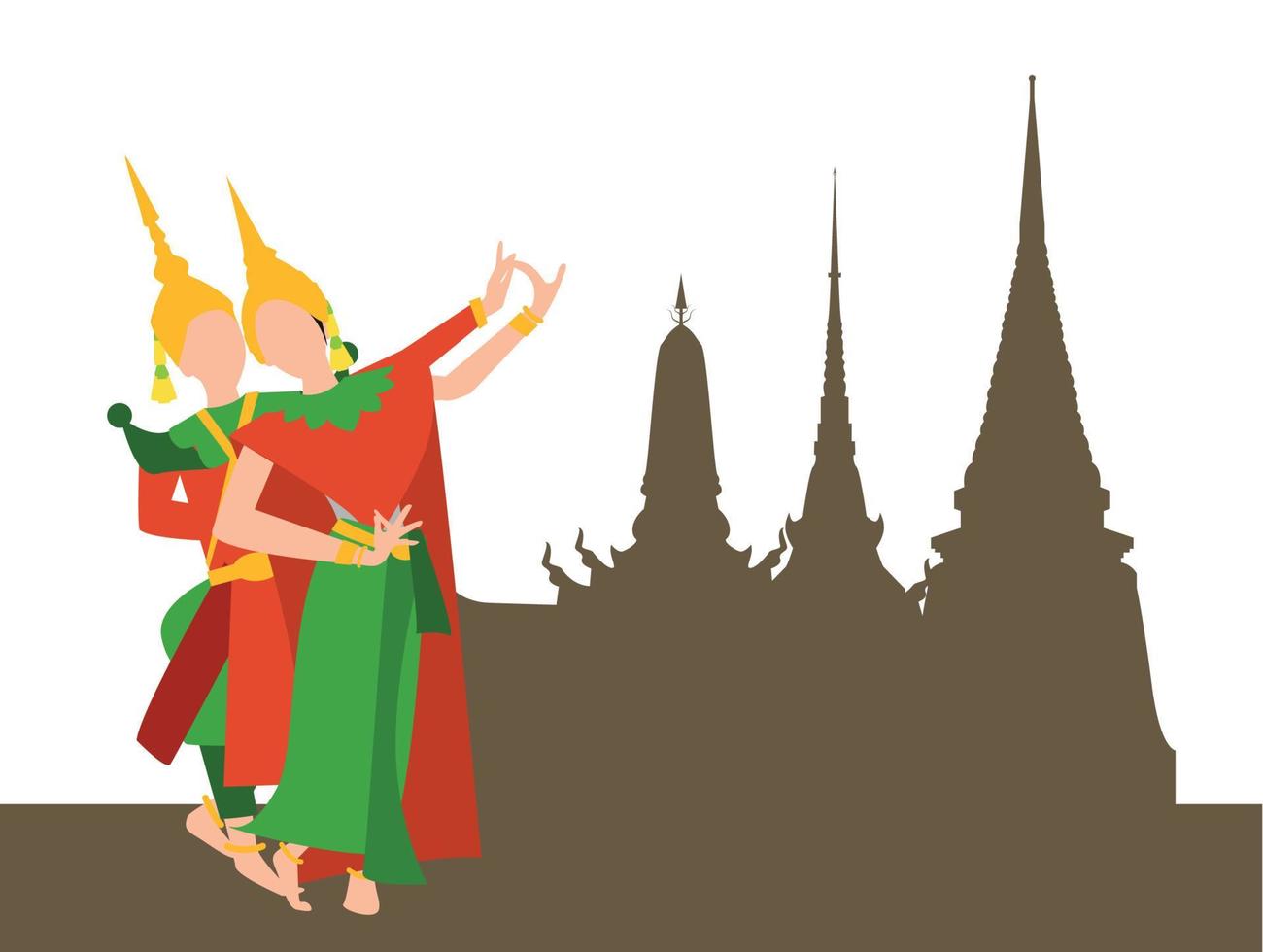 The man and woman in the Thai dancer's outfit is dancing . vector