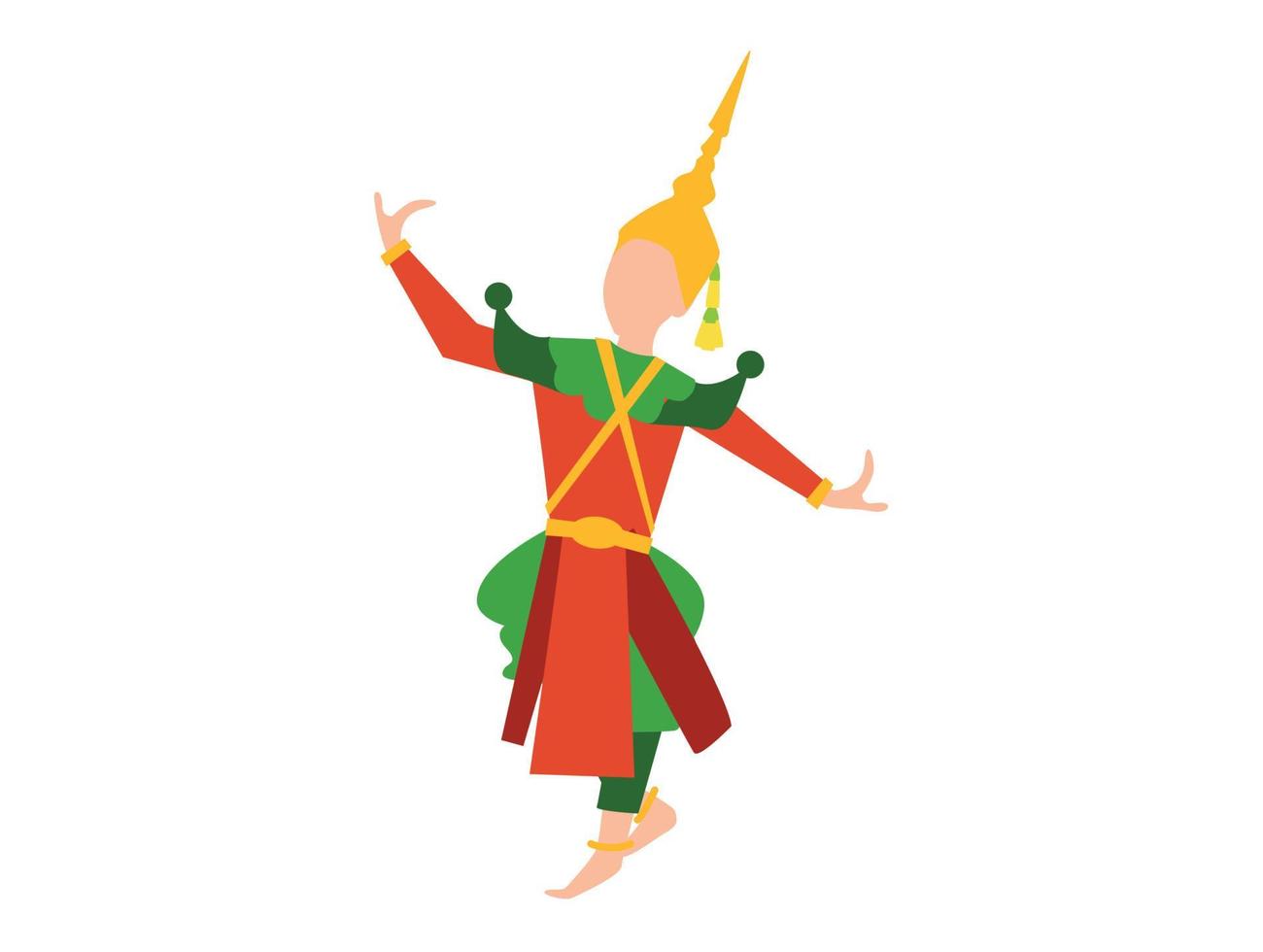The man in the Thai dancer's outfit is dancing . vector