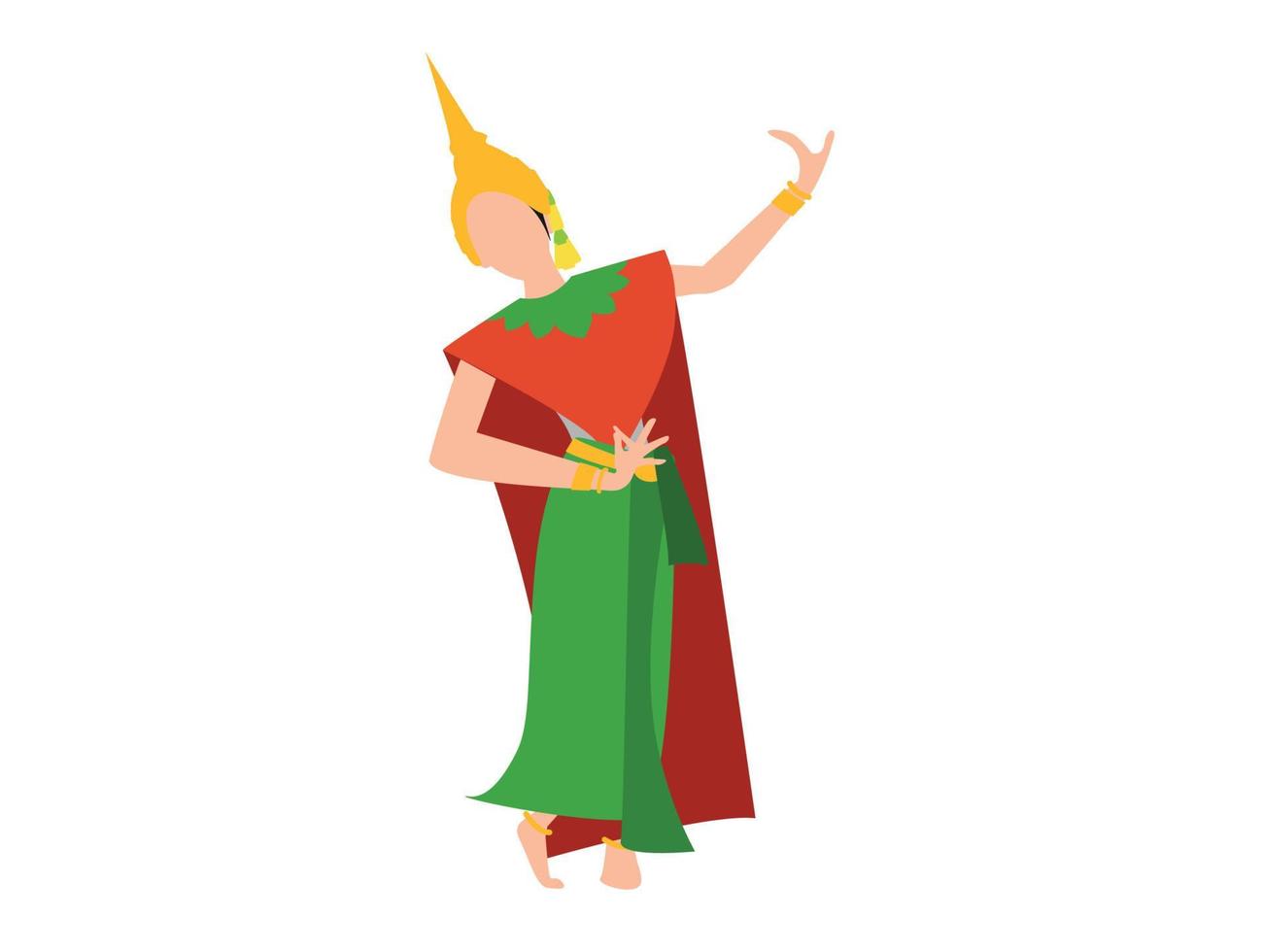 The girl in the Thai dancer's outfit is dancing. vector