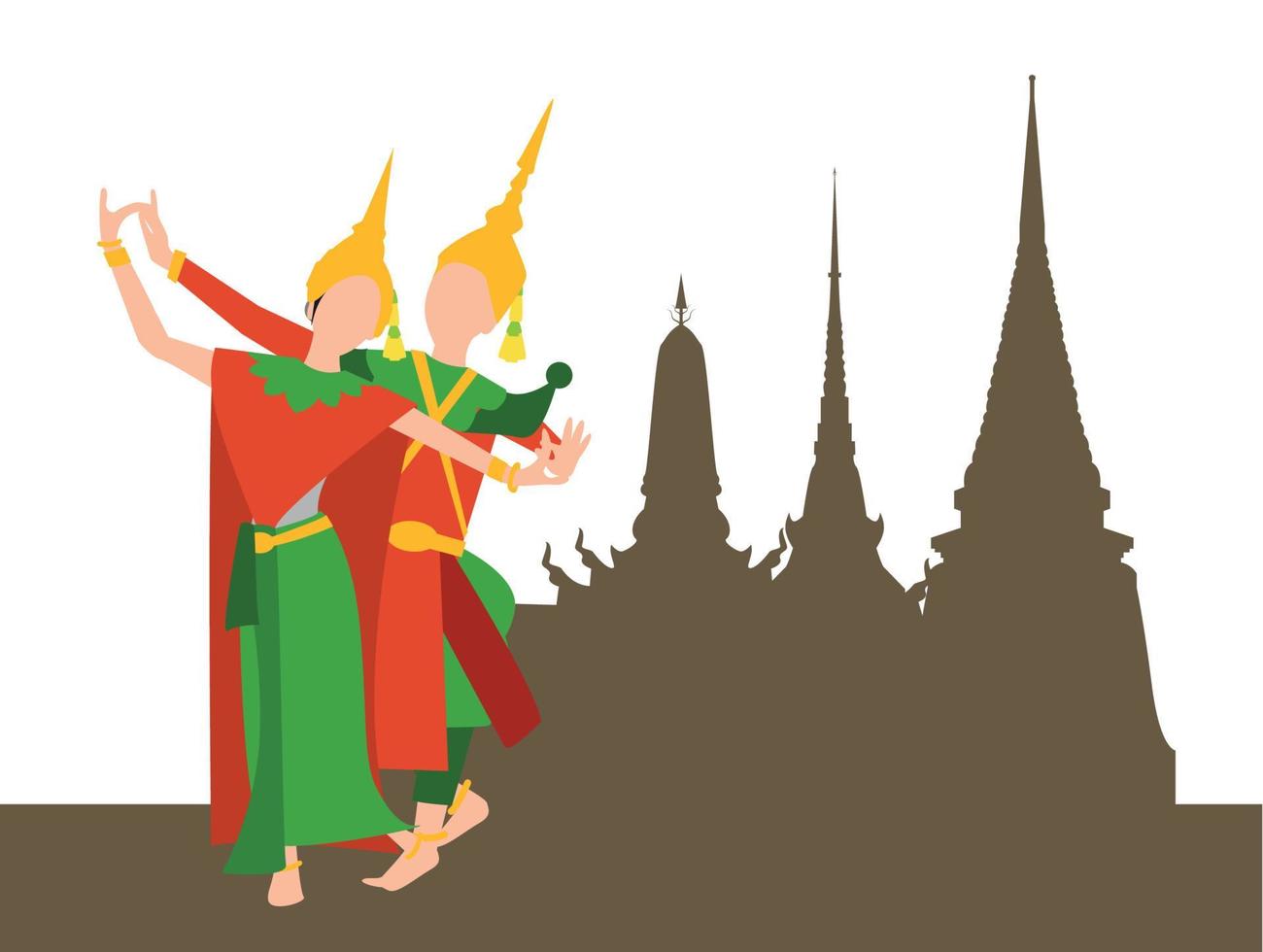 The man and woman in the Thai dancer's outfit is dancing . vector