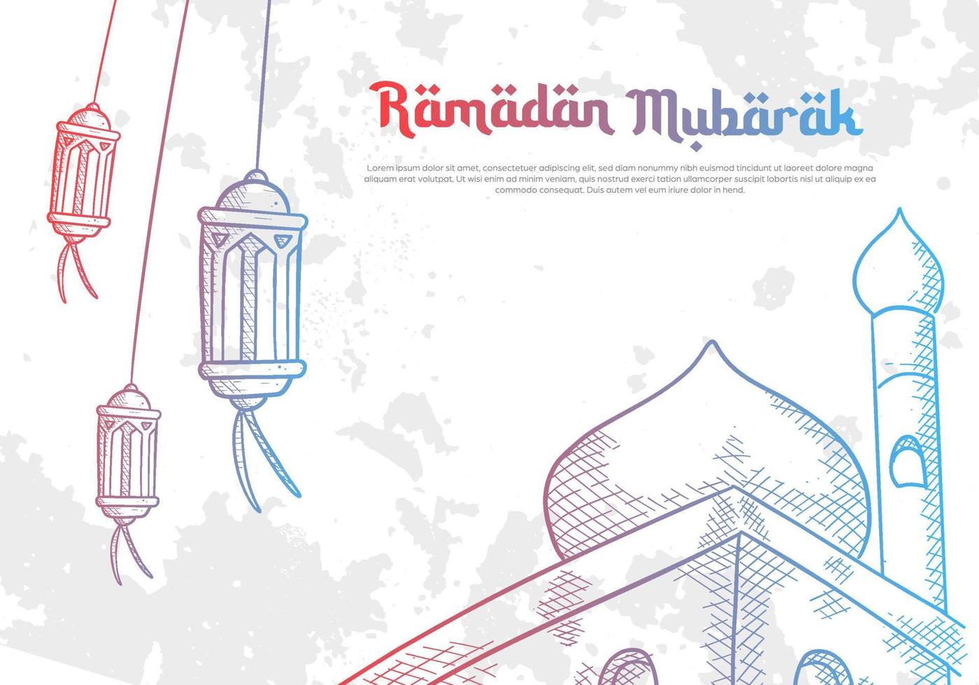 boceto dibujado a mano de ramadan mubarak kareem fondo de saludo islámico con lámpara de linterna e ilustración de mezquita vector