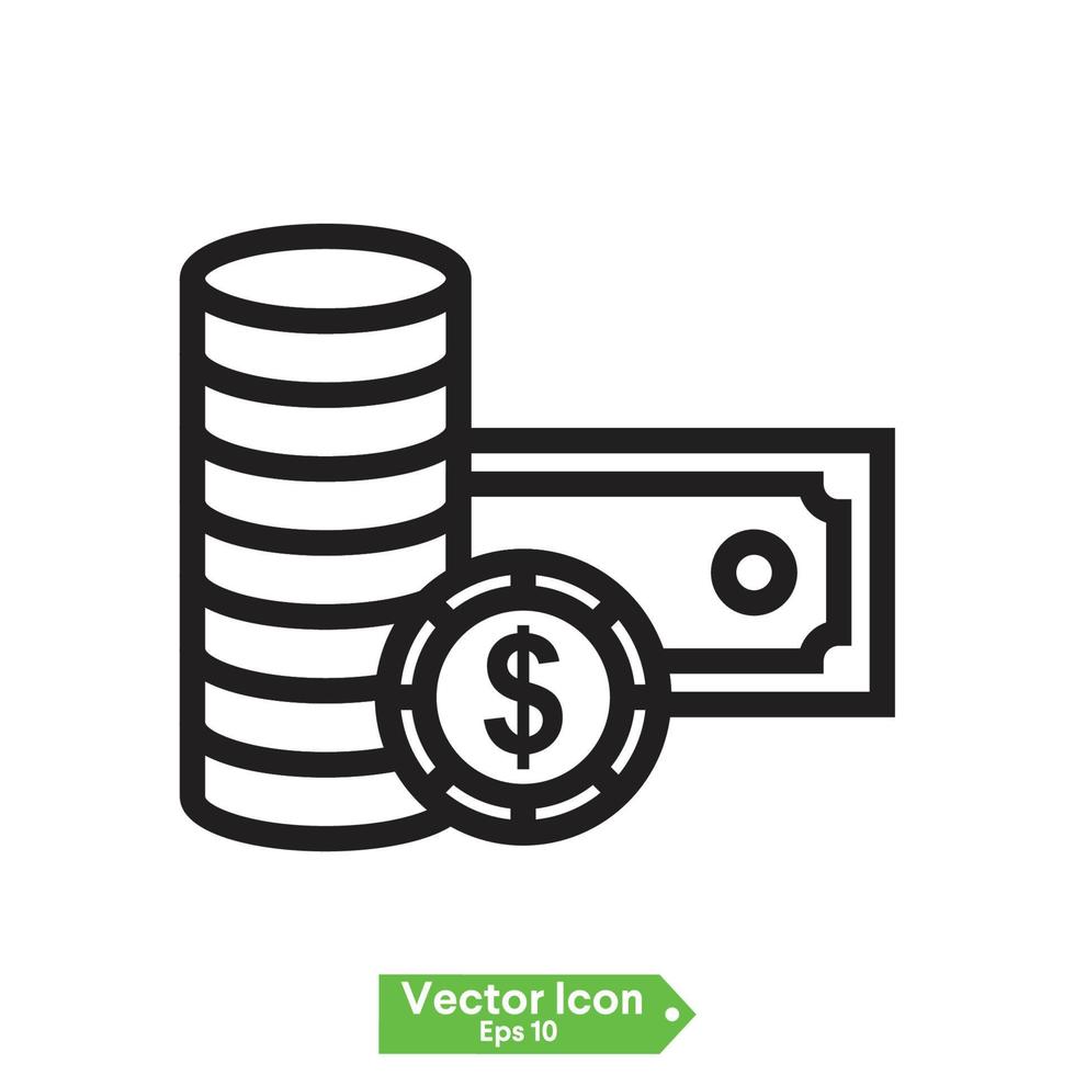 iconos de línea de pago y dinero. conjunto de iconos lineales de vector de dólar y efectivo.