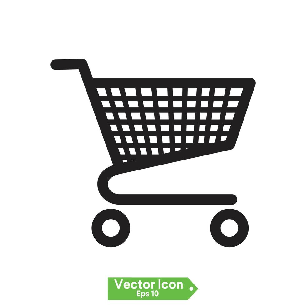 shopping trolley, cart vector black line silhouette flat icon on white background