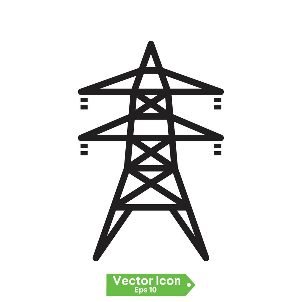 torre de celosía y línea de alimentación aérea icono de línea delgada aislado. Señal de esquema de líneas eléctricas de torres de transmisión de dos fases vectoriales. estructura de pilón de electricidad, torre de celosía de acero para soportar la línea eléctrica vector