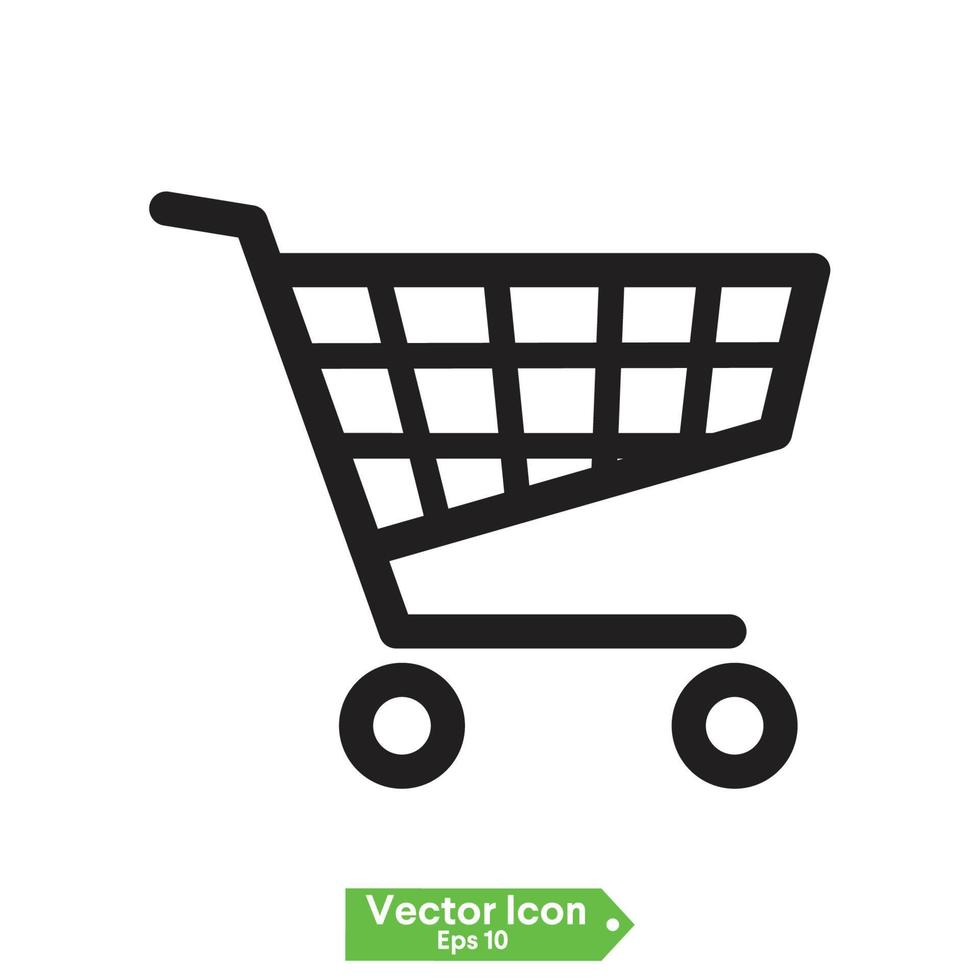 shopping trolley, cart vector black line silhouette flat icon on white background