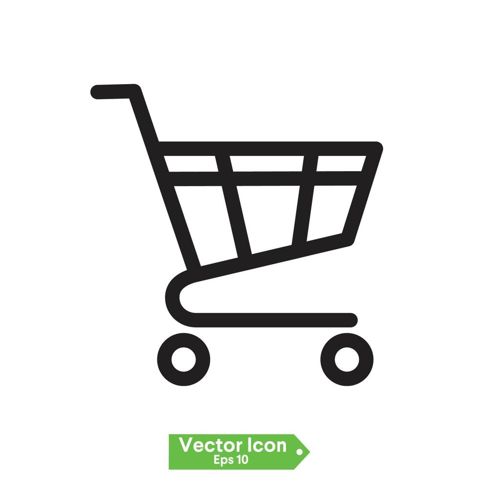 shopping trolley, cart vector black line silhouette flat icon on white background