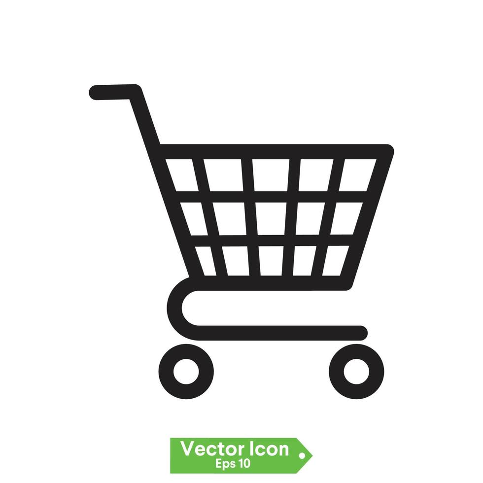 shopping trolley, cart vector black line silhouette flat icon on white background