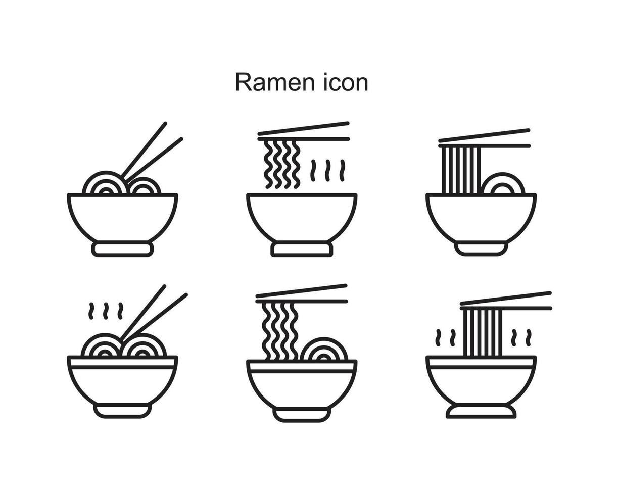 Ramen icons set. Outline set of ramen vector icons for web design isolated on white background