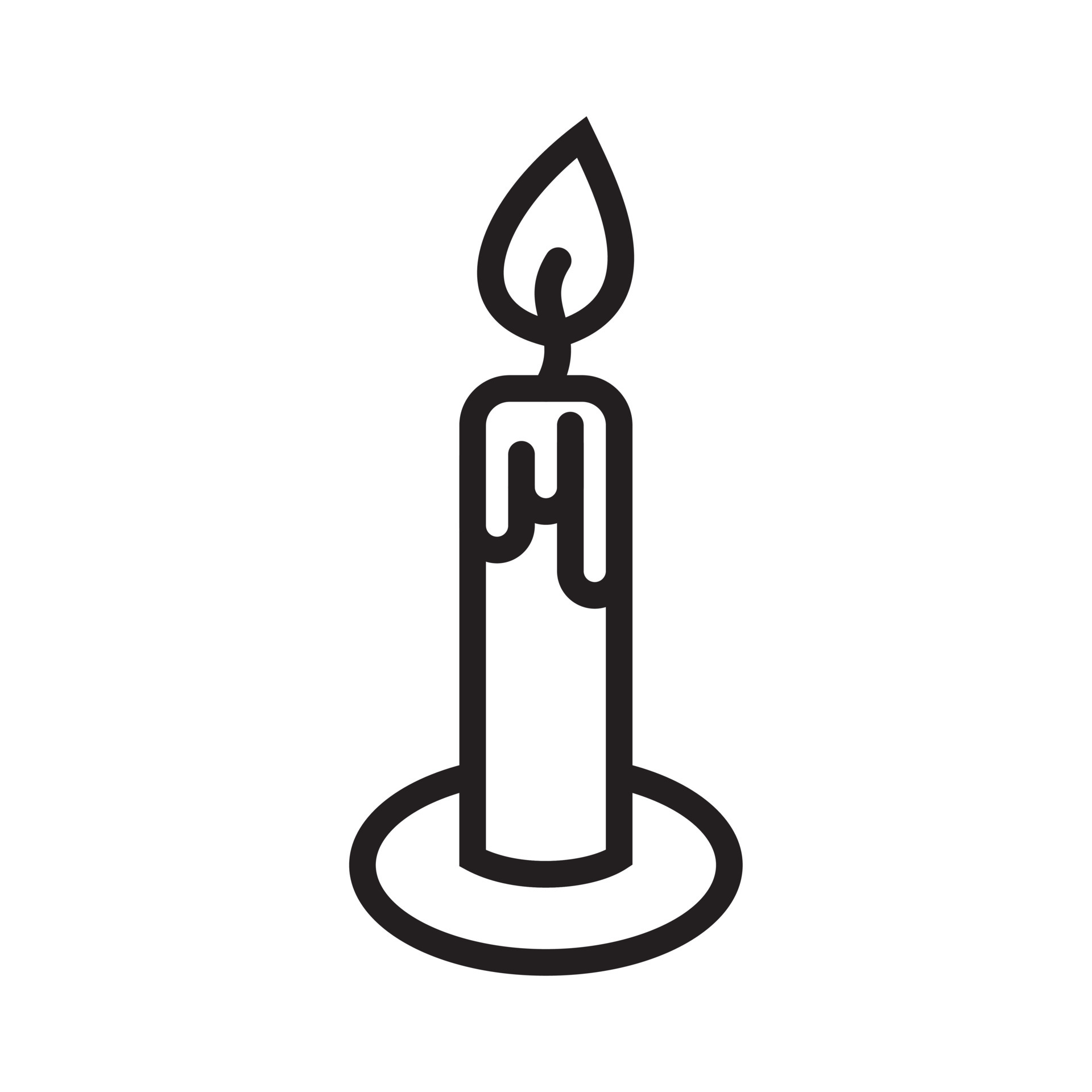 Burning candle in candle stick line icon template black color editable