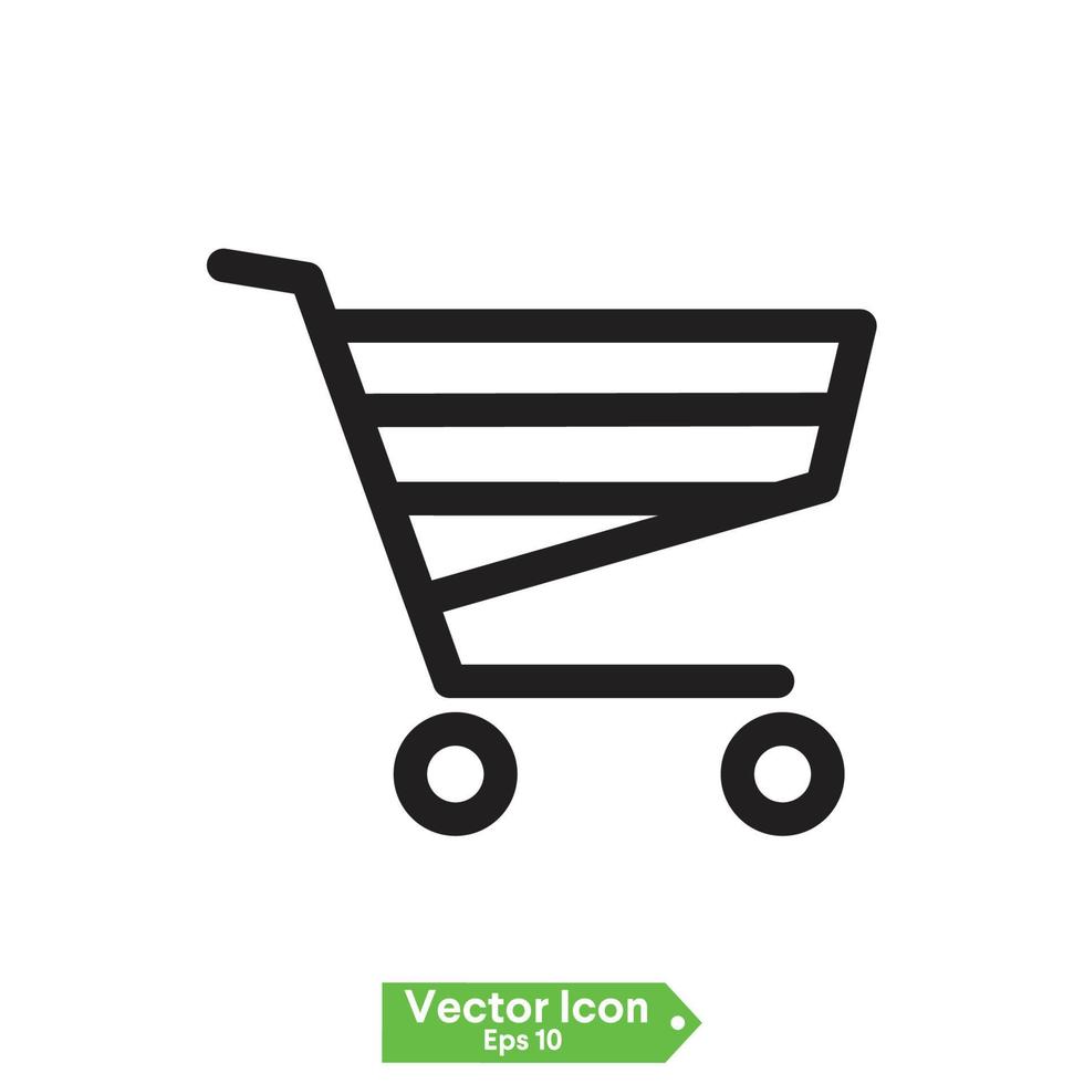 shopping trolley, cart vector black line silhouette flat icon on white background