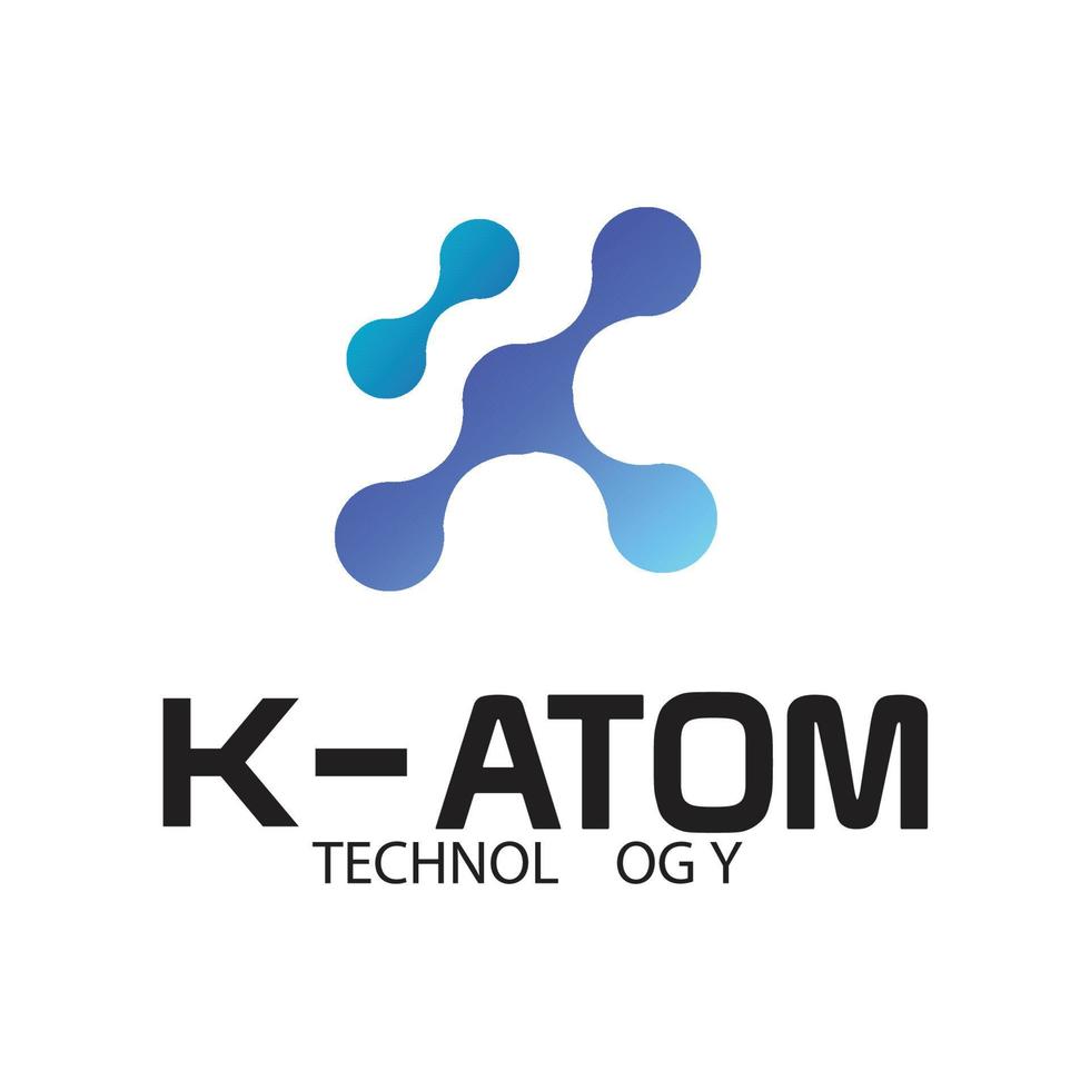 molécula inicial letra k logotipo diseño inspiración vector ilustración. logotipo de tecnología en forma de átomos. icono de conexión de red, diseño de símbolo de compartir - vector