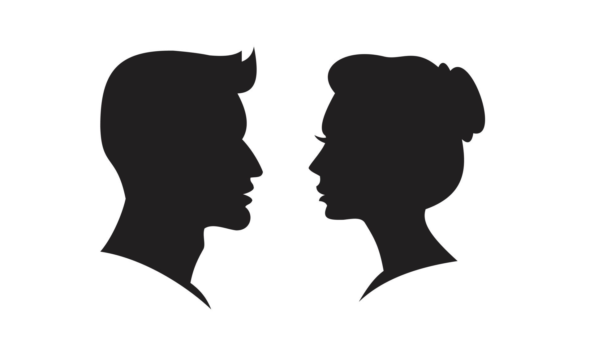 Man and Woman Silhouette face to face vector Icon template black color