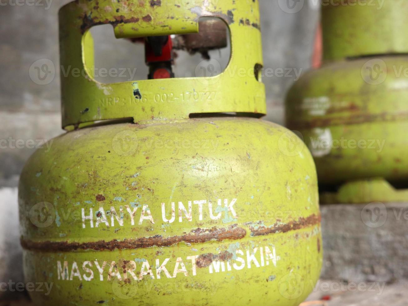 Elpiji melon gas cylinder size 3 kg used by the people of Indonesia. 'Hanya Untuk Masyarakat Miskin' photo