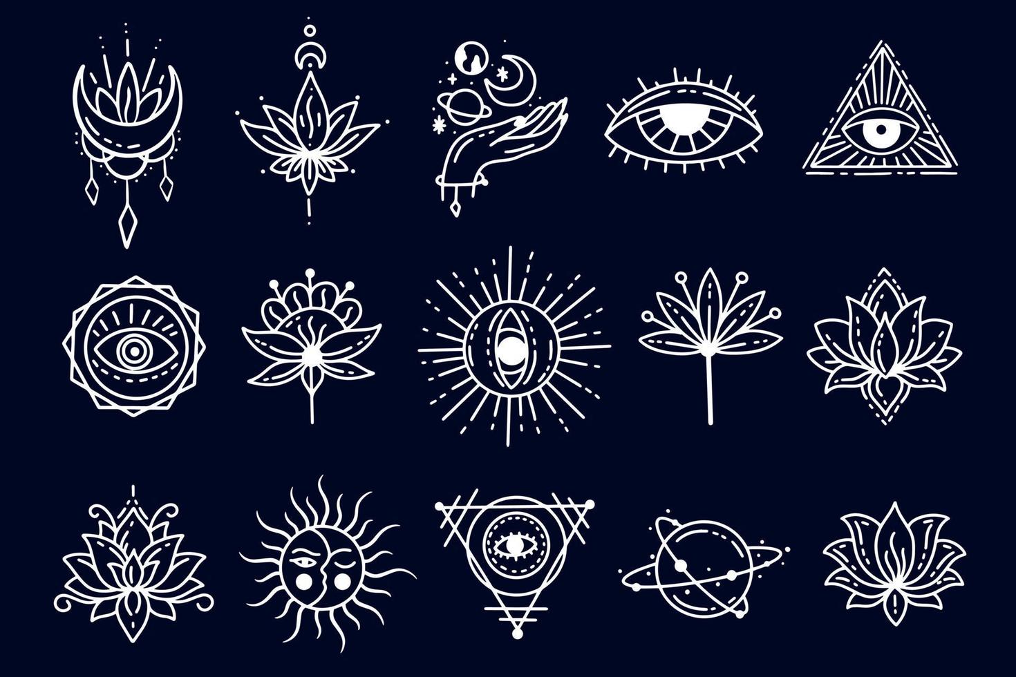 conjunto colección místico celestial clipart símbolo espacio garabato elementos esotéricos ilustración vintage vector