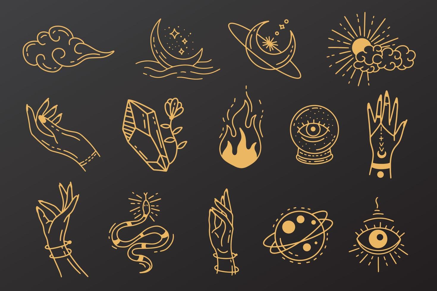 Set Collection Mystical Celestial Clipart Symbol space doodle Esoteric elements vintage illustration vector