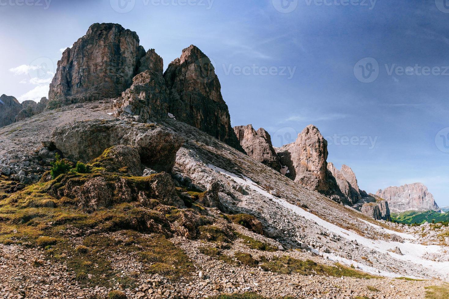 Rocky Mountains at sunset. Dolomite Alps, Italy photo