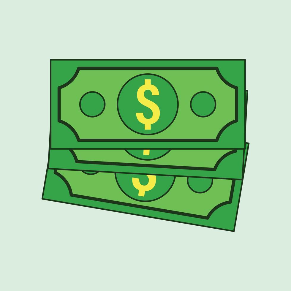 Ilustración de vector de dibujos animados de billete de dólar de dinero