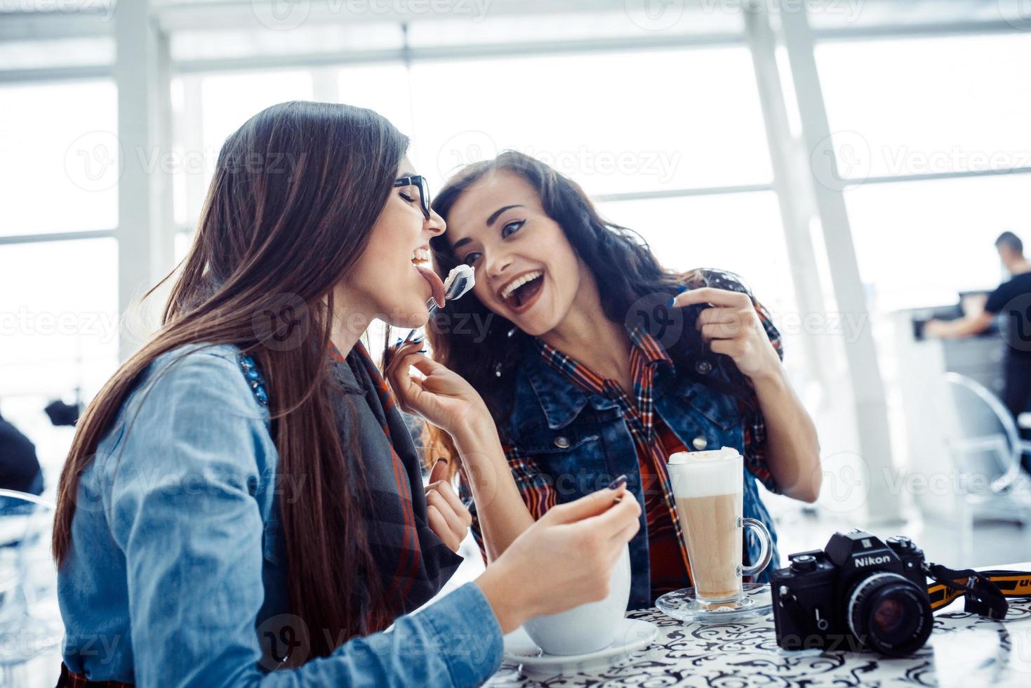 Girl drink coffee latte.Art processing and retouching photos spe