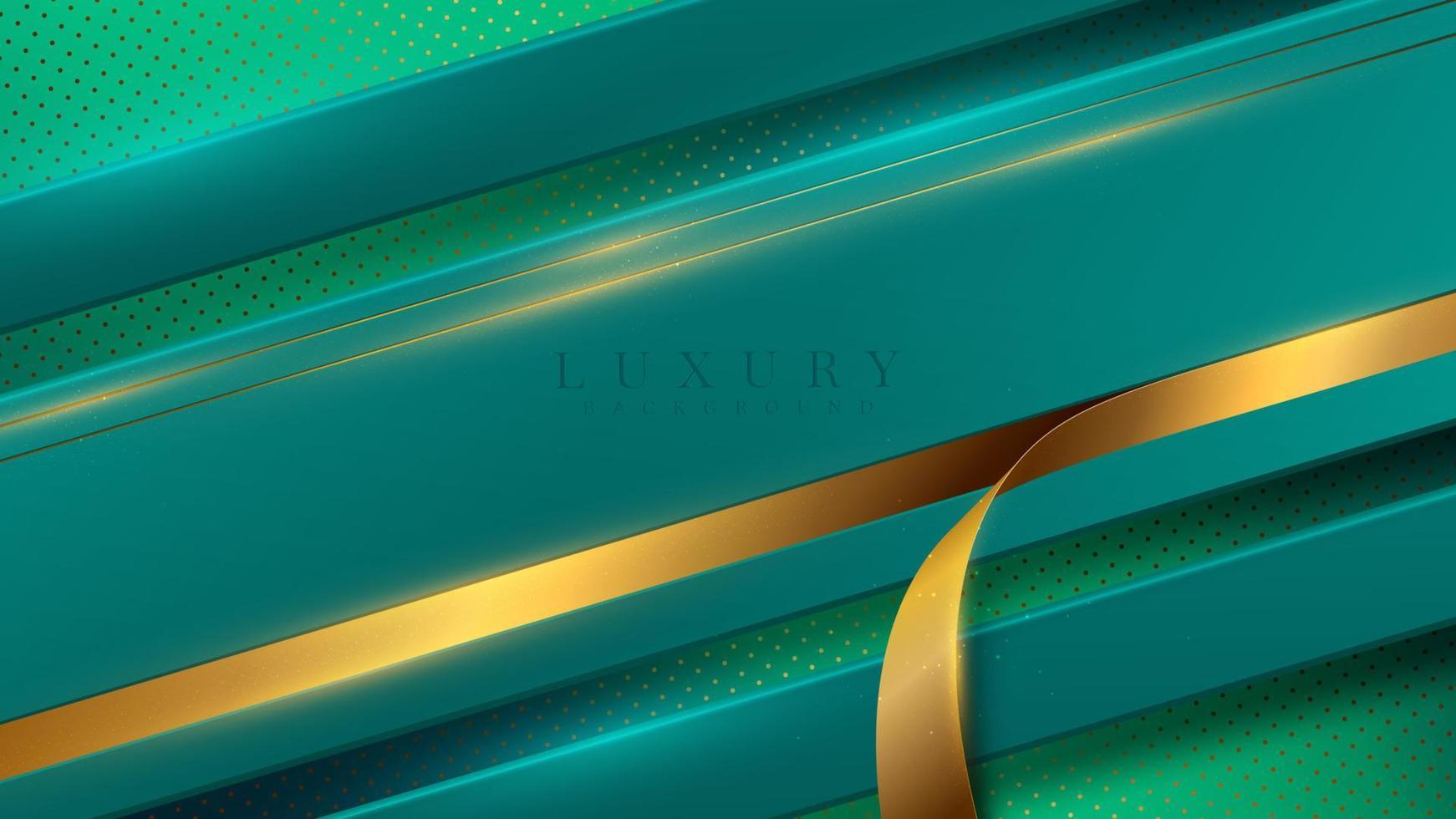 Luxury green background with gold line and ribbon element and glitter light effect decoration. vector