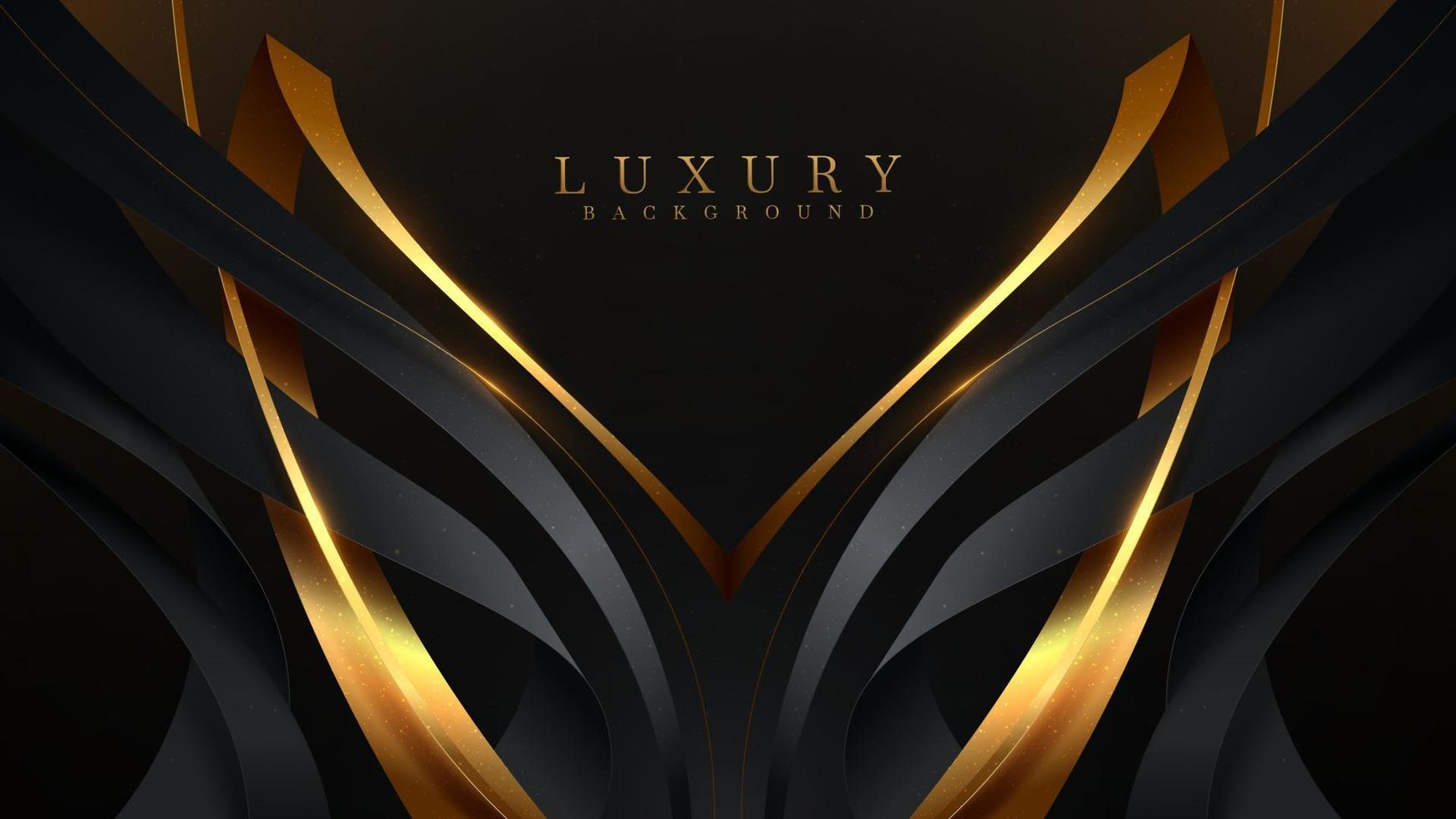 Gold curve line on black luxury background with glitter light effect decoration. vector