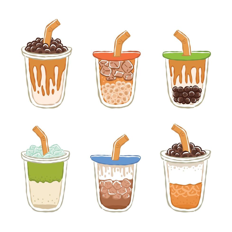 variation of milk tea and bubble tea, latte menu, matcha, green tea vector
