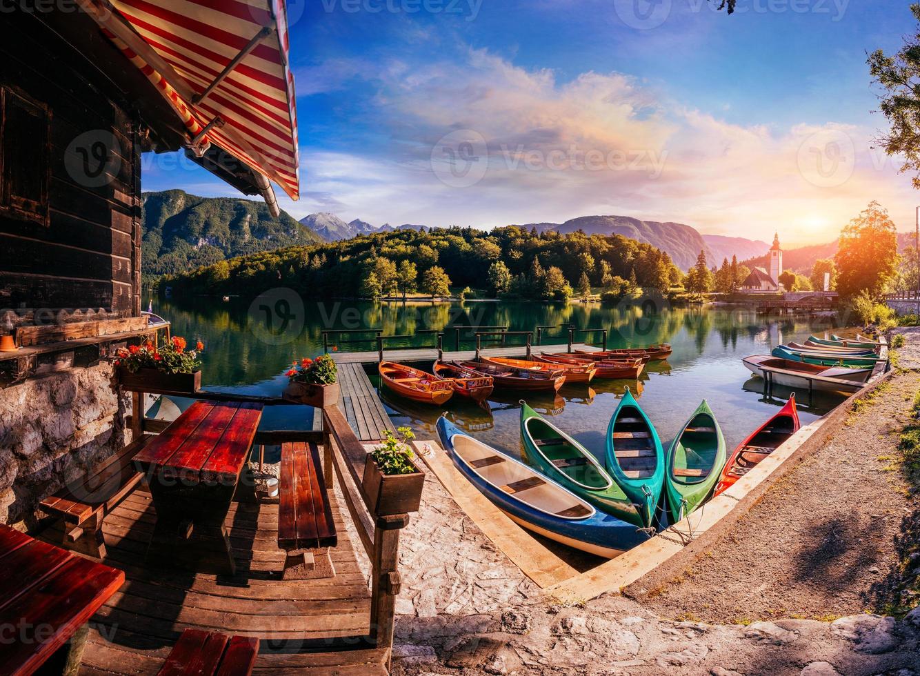 pleasure boats at lake photo