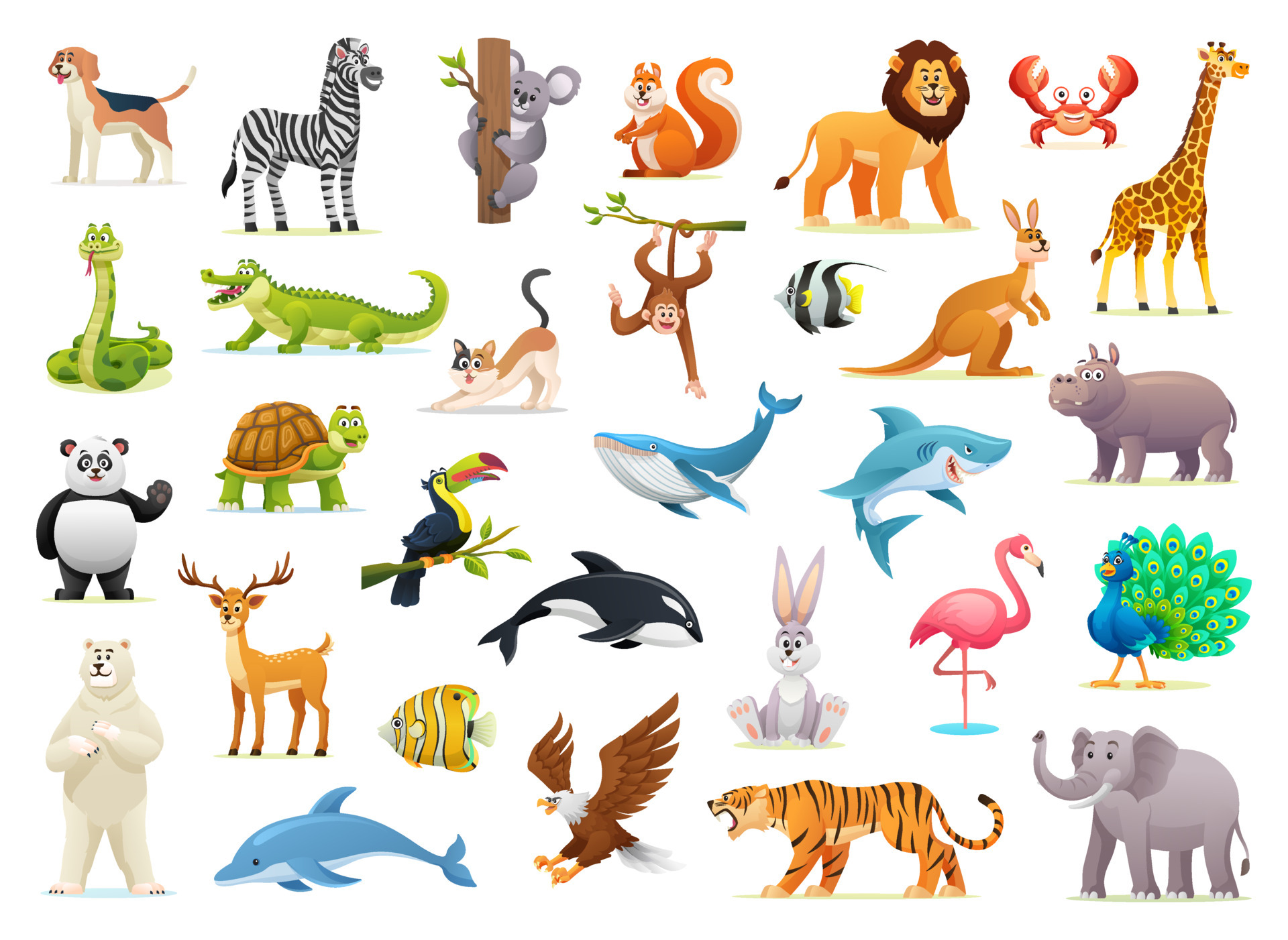Set of wild animal cartoon illustrations isolated on white background  6696066 Vector Art at Vecteezy