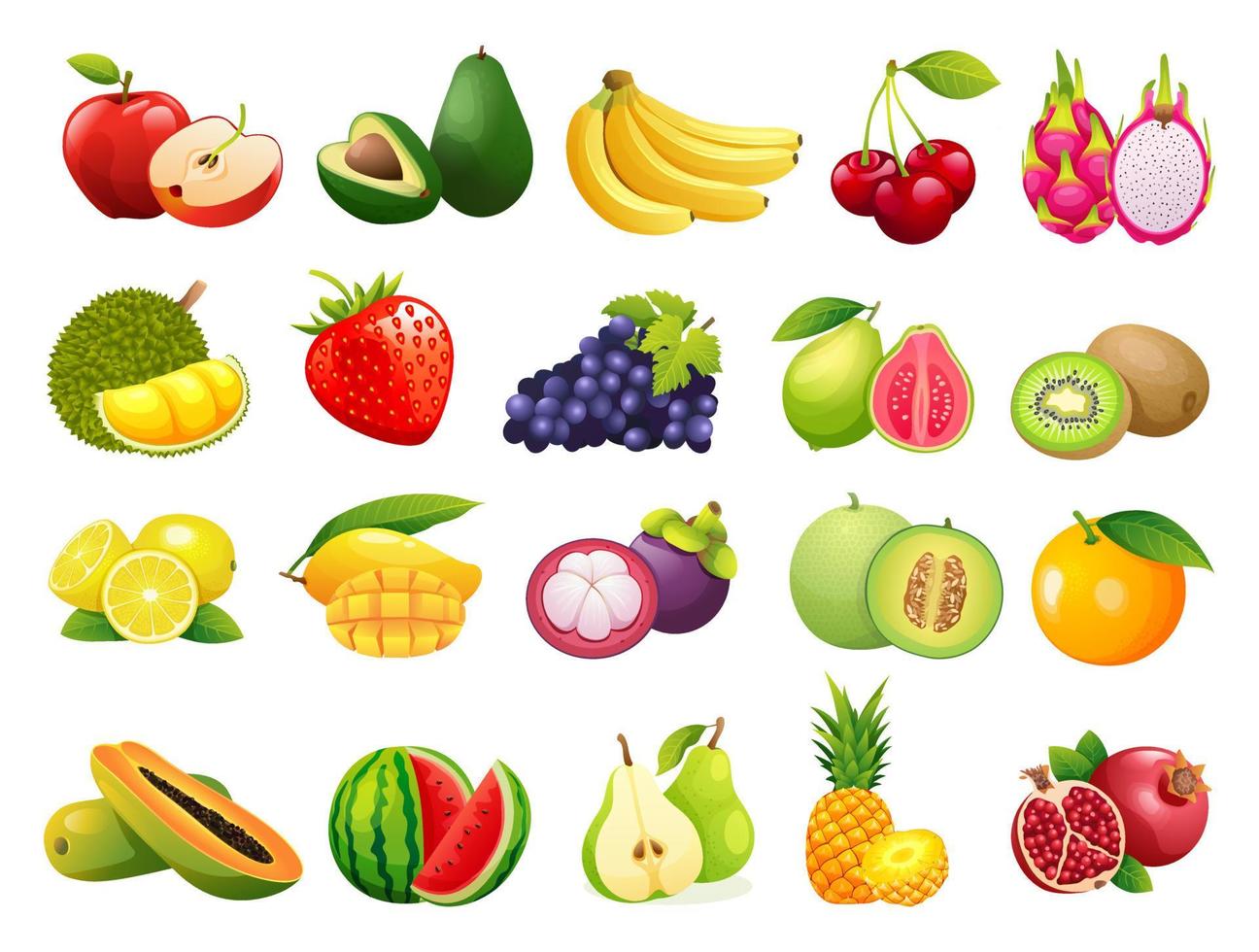 conjunto de ilustración de iconos de frutas frescas vector