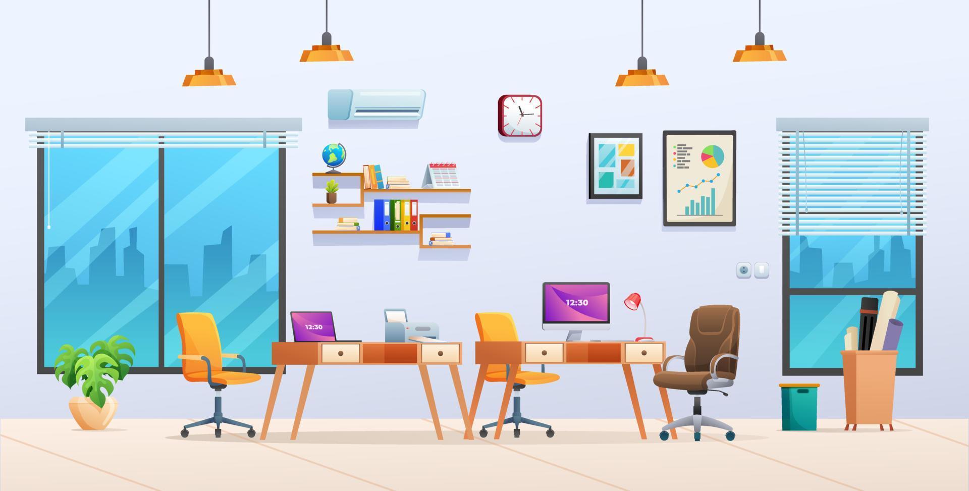 ilustración de dibujos animados de diseño de interiores de oficina vector