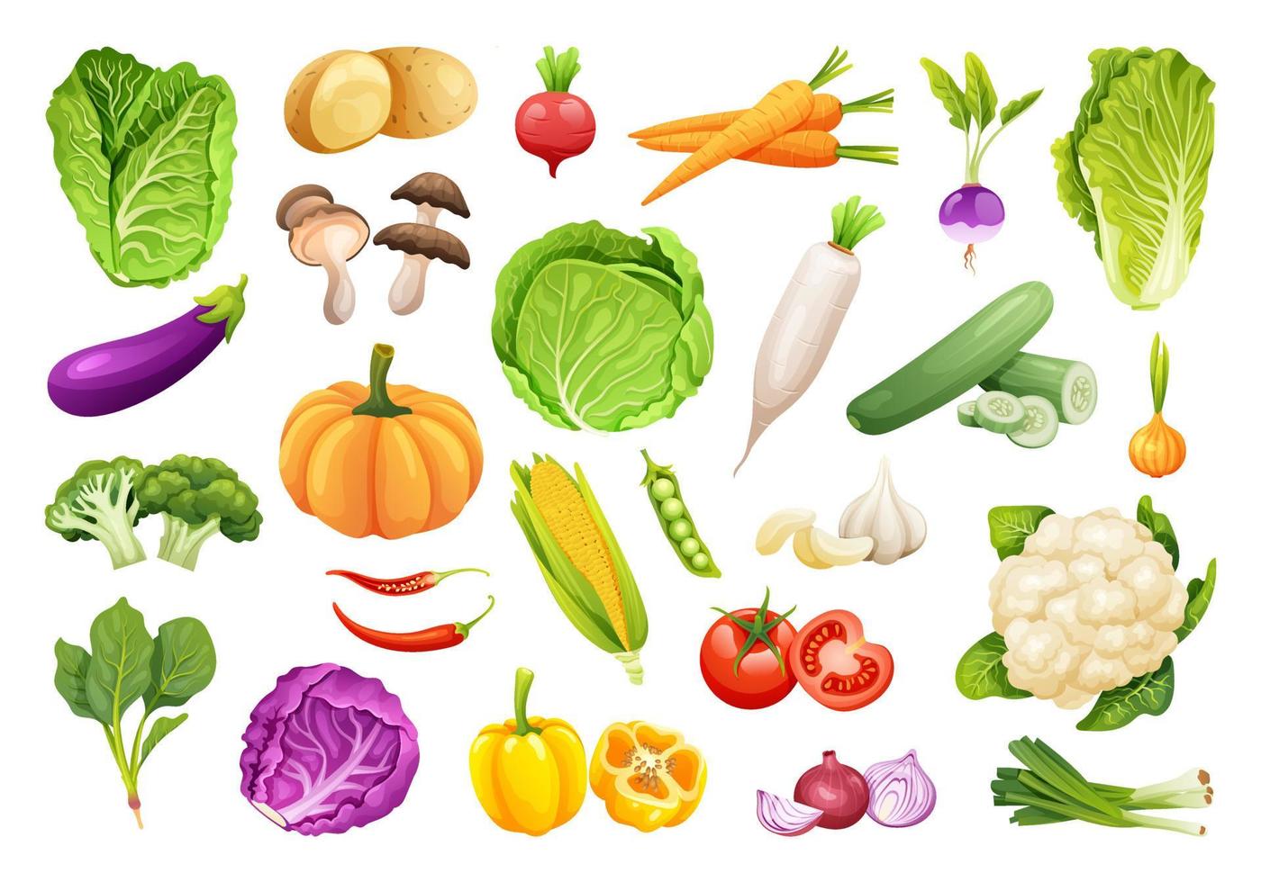 colección de verduras frescas en estilo de dibujos animados 6696105 Vector en Vecteezy