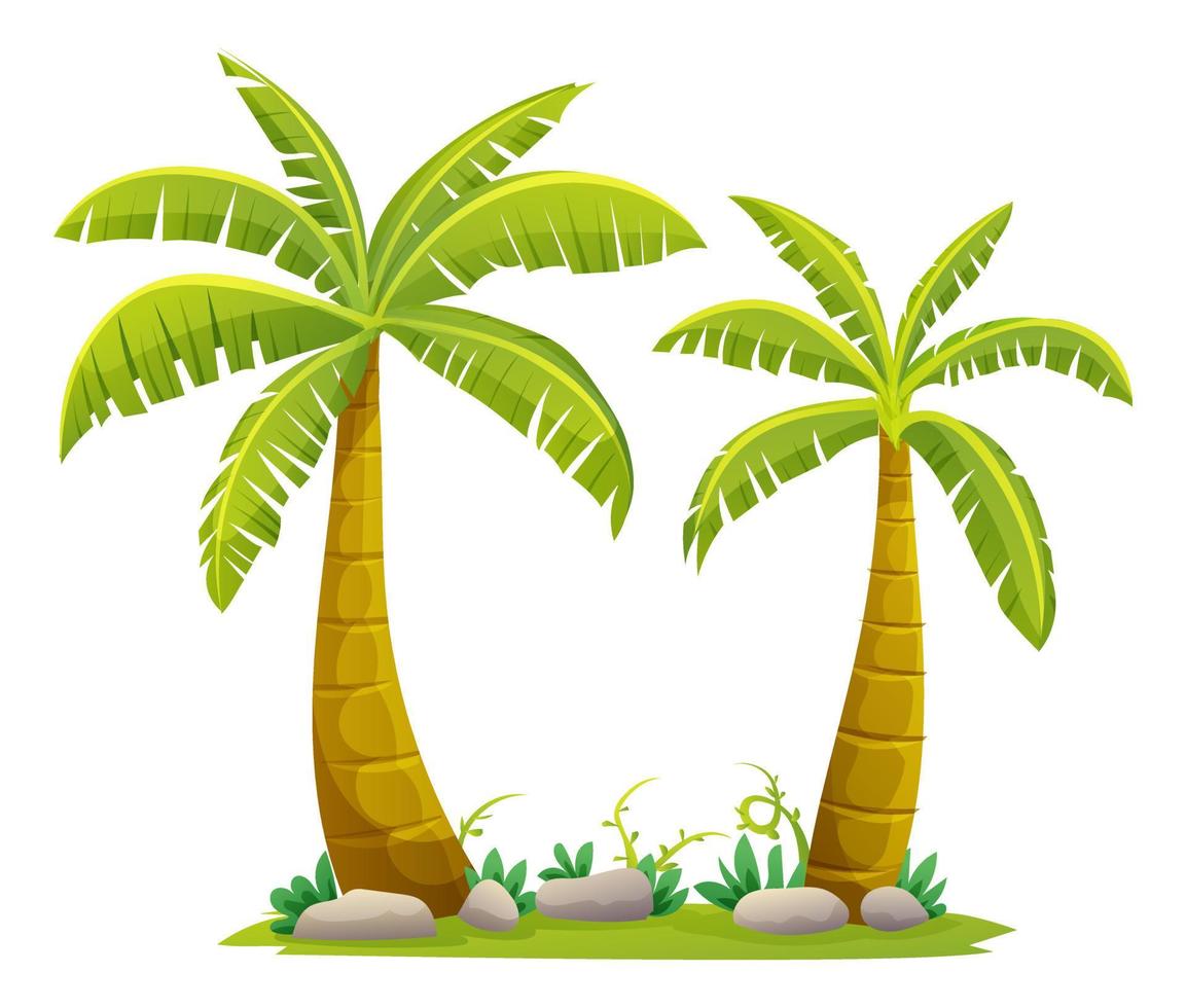 Tropical palm trees illustration in cartoon style vector