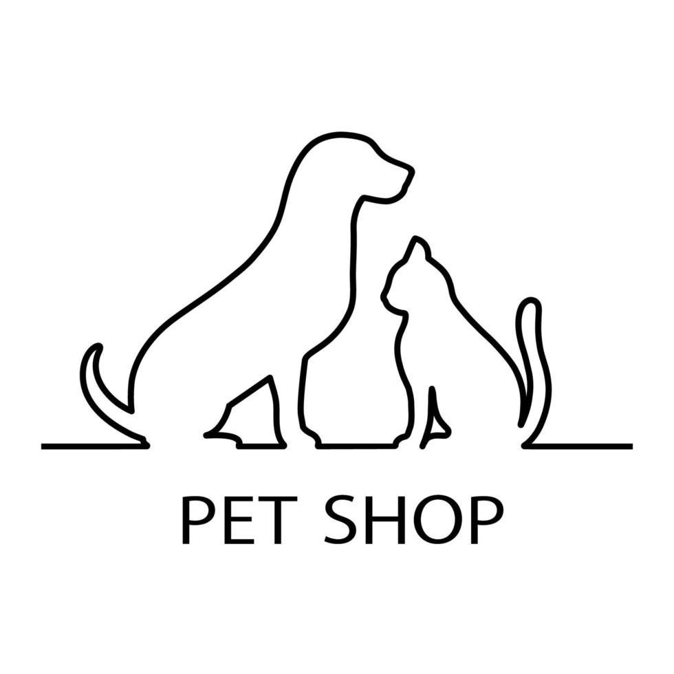 Pet shop logo design template with silhouette of cat and dog vector