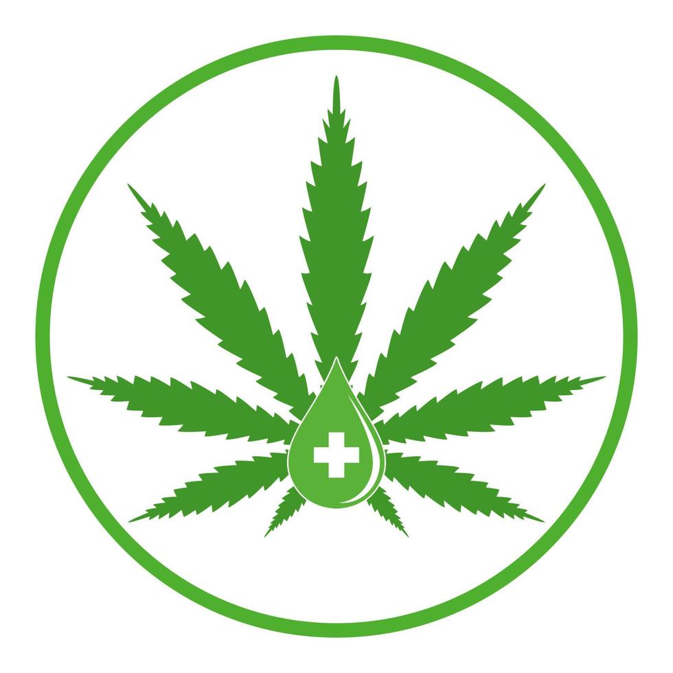 medical marijuana emblem with a drop of hemp oil, cannabis extract. vector