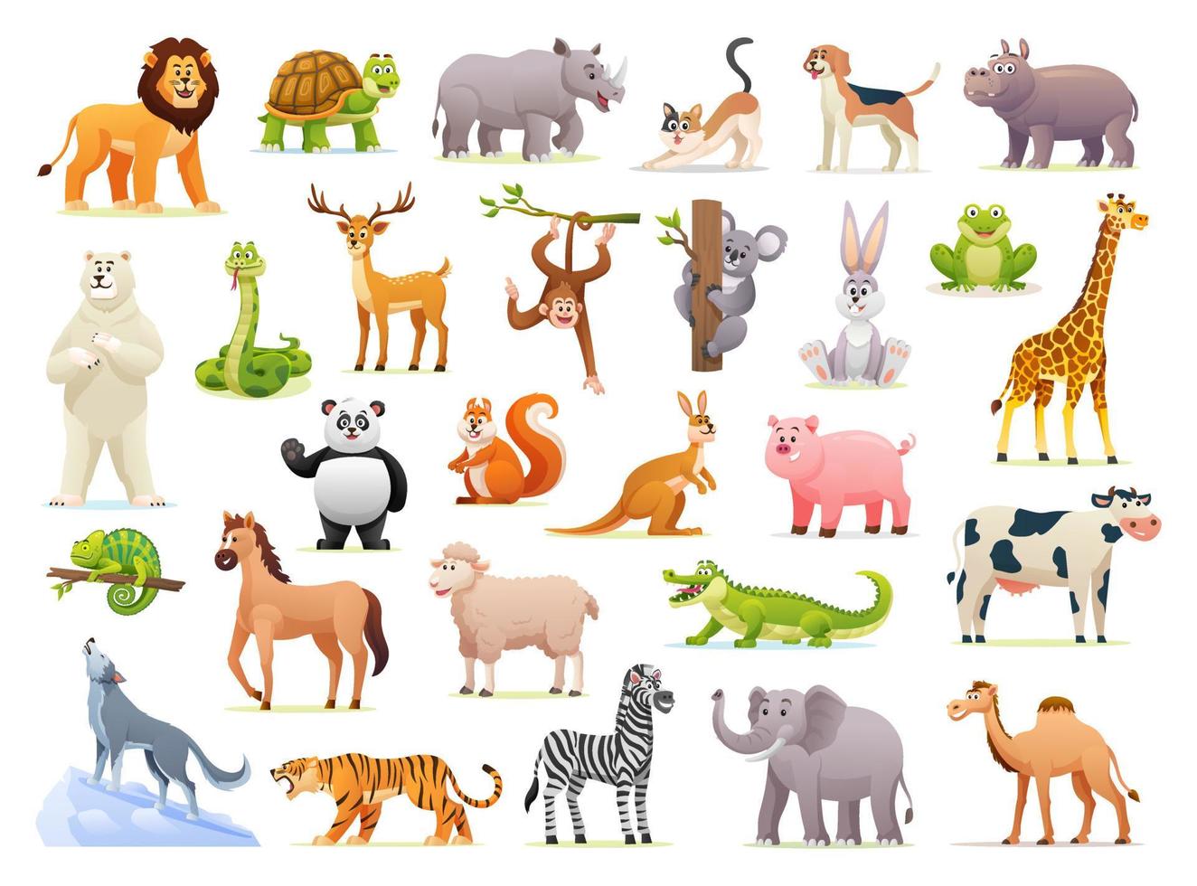 Set of cute wild animal illustrations vector